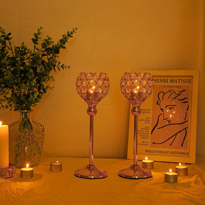 Gold Crystal Candle Holders Set of 2 for Fireplace Coffee Table Mantle Decor,Wedding Home Halloween Decoration Centerpieces